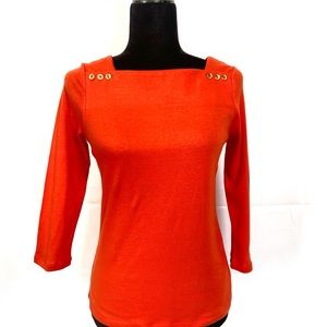 Lauren Ralph Lauren Womens Orange Pullover Top Long Sleeves Siz XS Gold Buttons